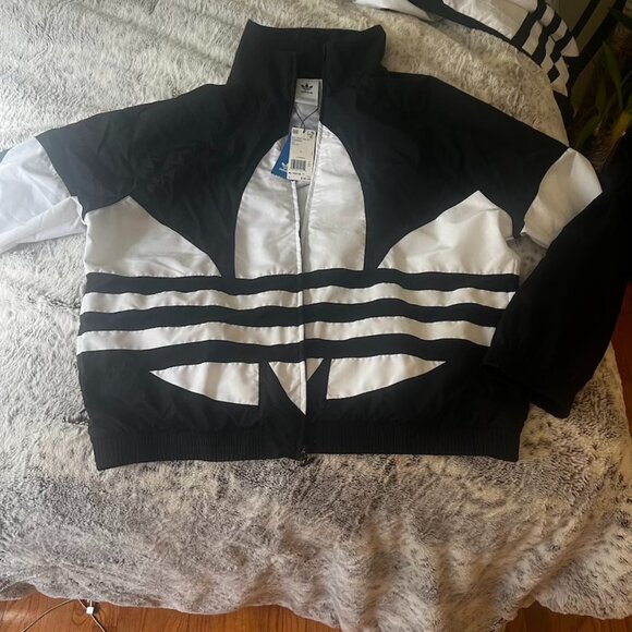 NWT Adidas BIG TREFOIL TRACK Jacket FM9892 Black White L runs XL - Picture 7 of 10